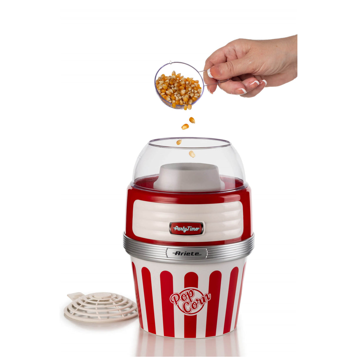 Ariete 2957 Pop Corn XL Party Time - Macchina per Popcorn - Scoppia 60gr di Mais in 2 minuti con Aria Calda - Ciotola Estraibile - 1100 Watt - Rosso