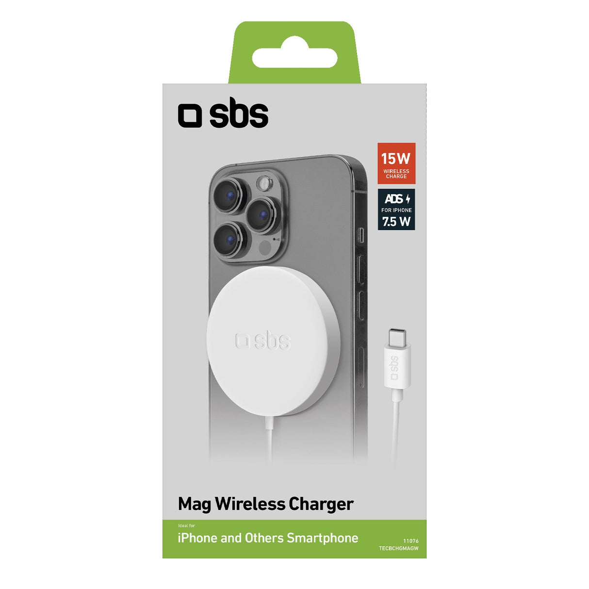 SBS Mag Smartphone Bianco USB Carica wireless Ricarica rapida Interno