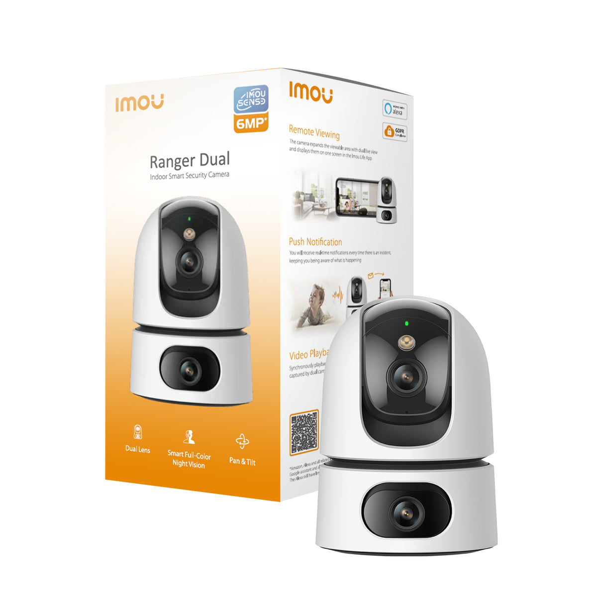 Imou Ranger DUAL 3K(3MP+3MP) Telecamera WiFi Interno con Doppia Lente, 360°PTZ Telecamera da Interno, Rilevamento Umano, Tracciamento Intelligente, Visione Notturna a Colori, Modalità Privata 2,4ghz
