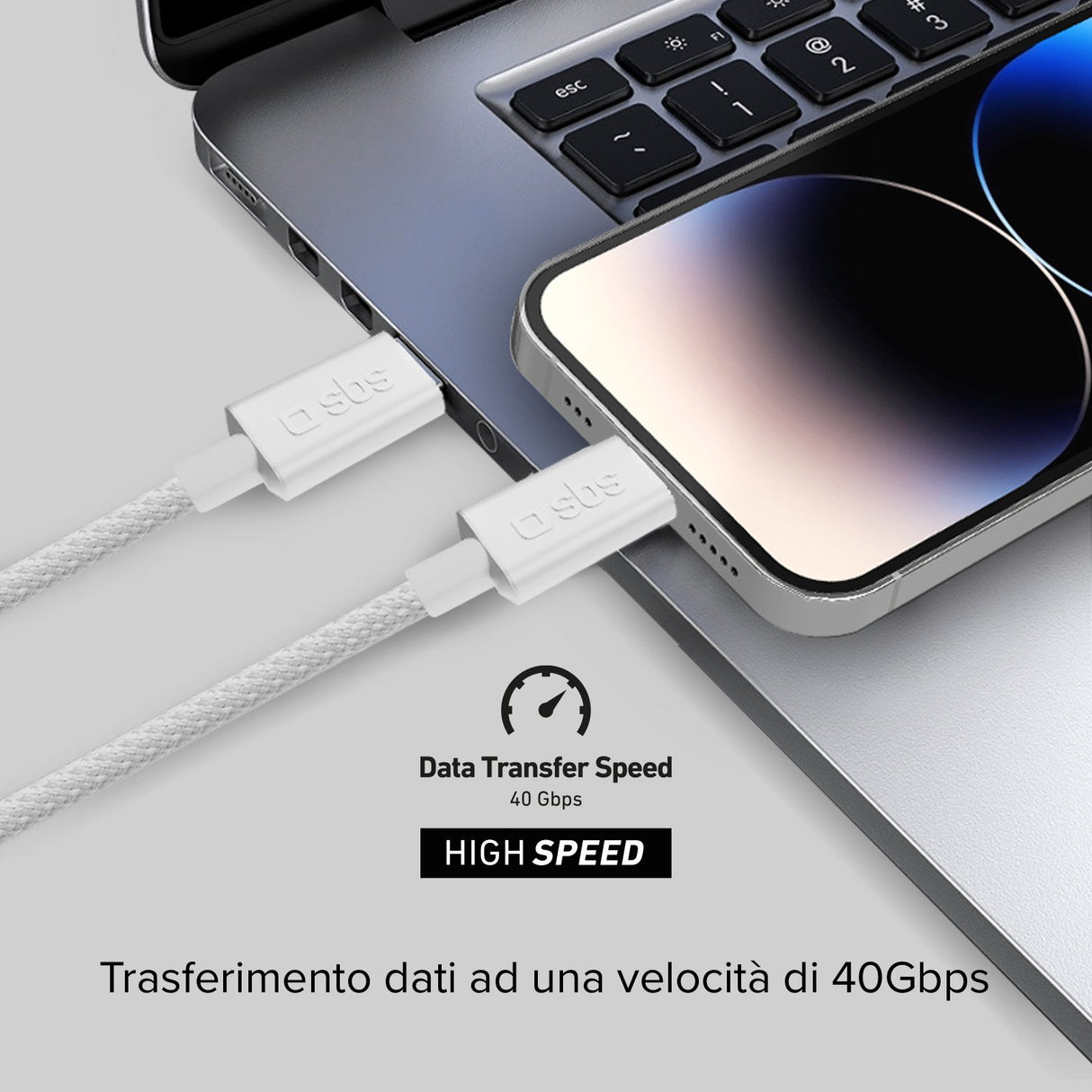 SBS Cavo braided type-c 4.0 grigio cavo USB USB4 Gen 3x2 1 m USB C Bianco