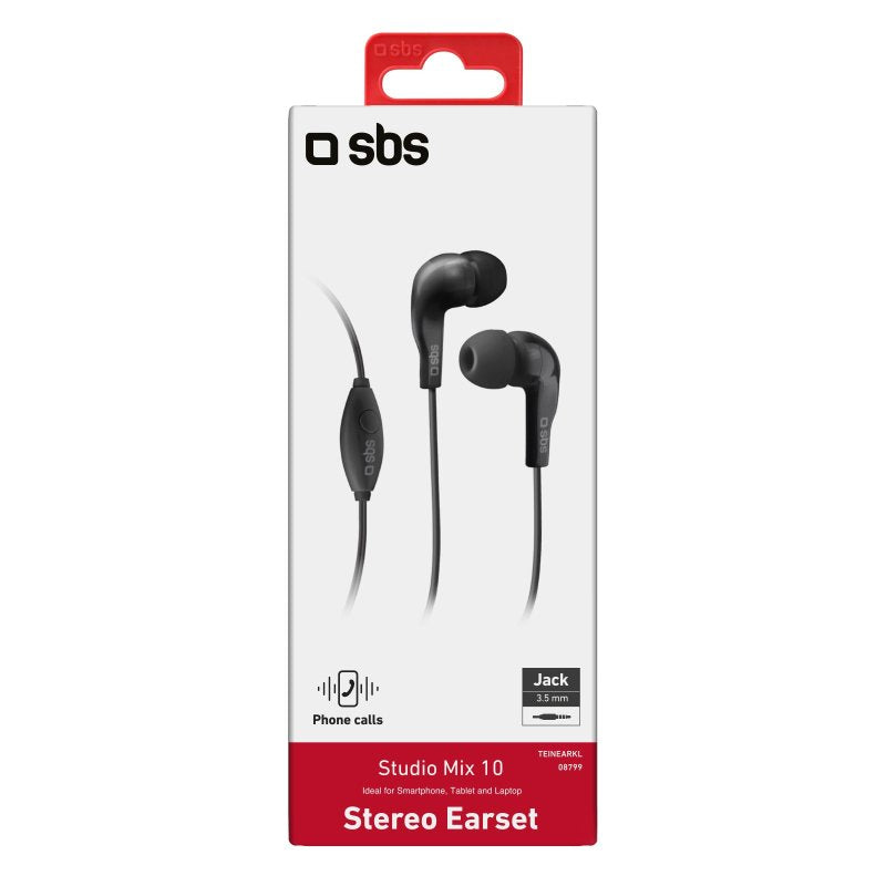 SBS Auricolari filo stereo in-ear Studio Mix 10, jack 3,5 mm con microfono e tasto alla risposta