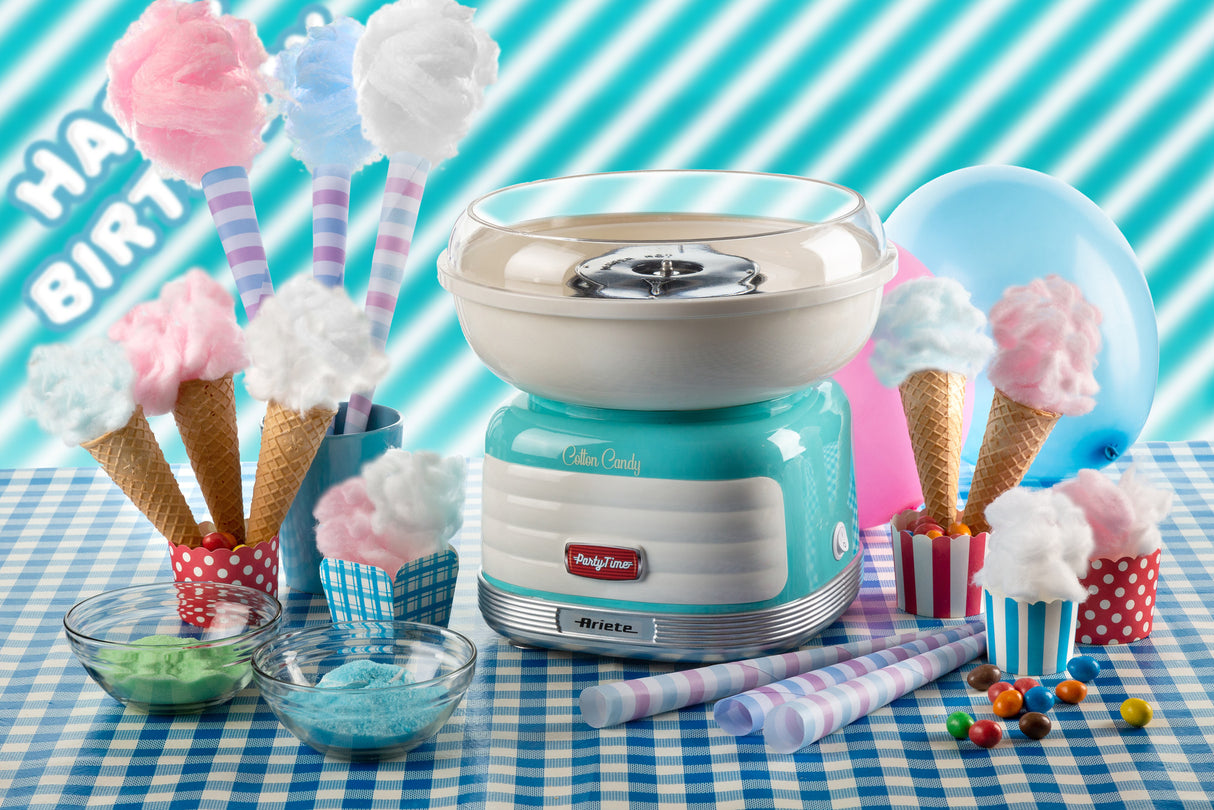 Ariete 2973 - Cotton Candy Party Time - Macchina per Zucchero Filato compatibile con zucchero semolato e caramelle dure - 500 Watt - Azzurro