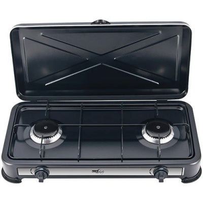 Melchioni Minerva 2 Nero, Acciaio inox Superficie piana Gas 2 Fornello(i)