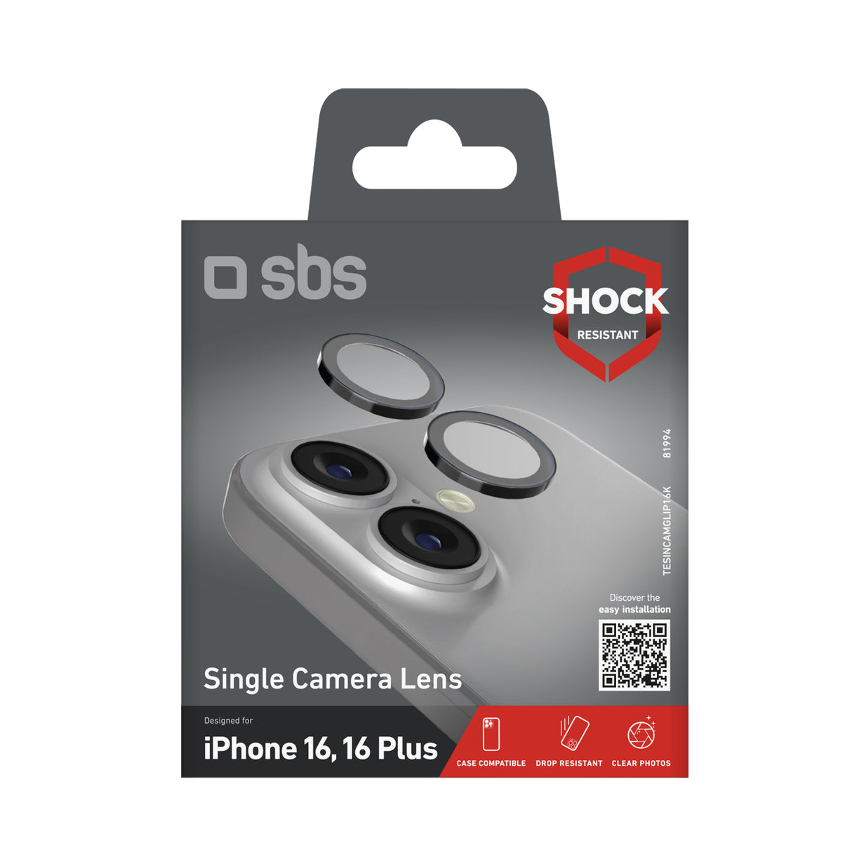 SBS TESINCAMGLIP16K protezione per lo schermo e il retro dei telefoni cellulari Protezione per obiettivo della fotocamera Apple 1 pz