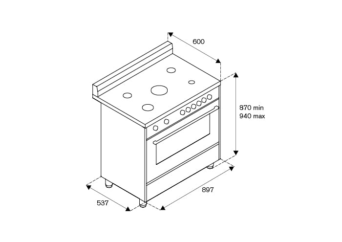 Bertazzoni La Germania Americana AMN9P5GXV cucina Elettrico/Gas Gas Acciaio inox A+