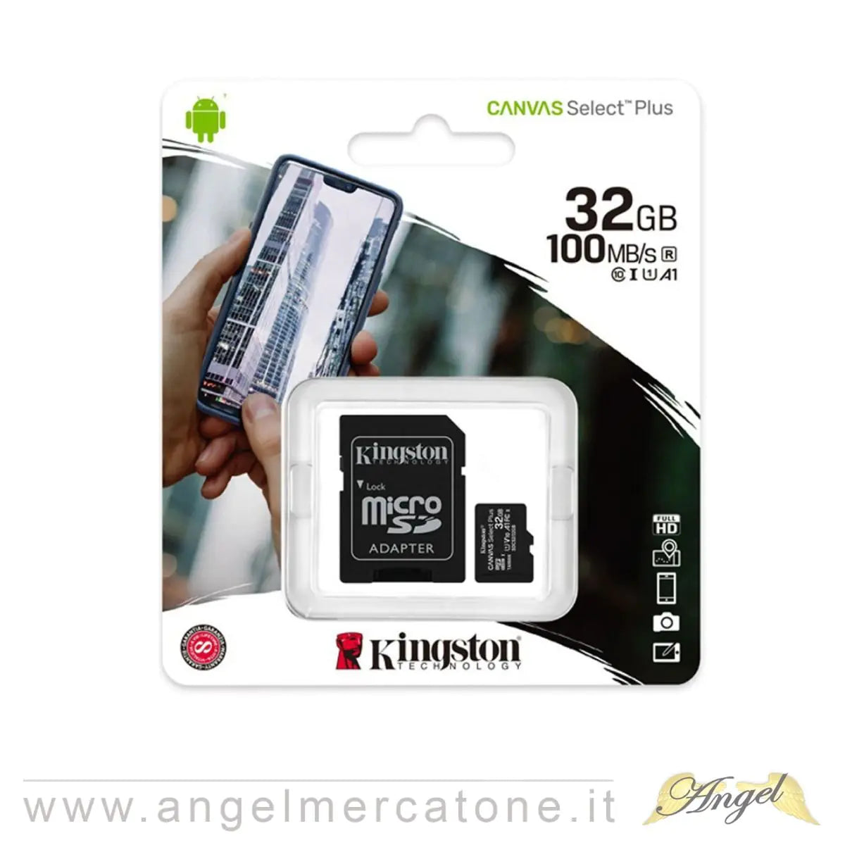 Kingston Technology Scheda micSDHC Canvas Select Plus 100R A1 C10 da 32GB + adattatore