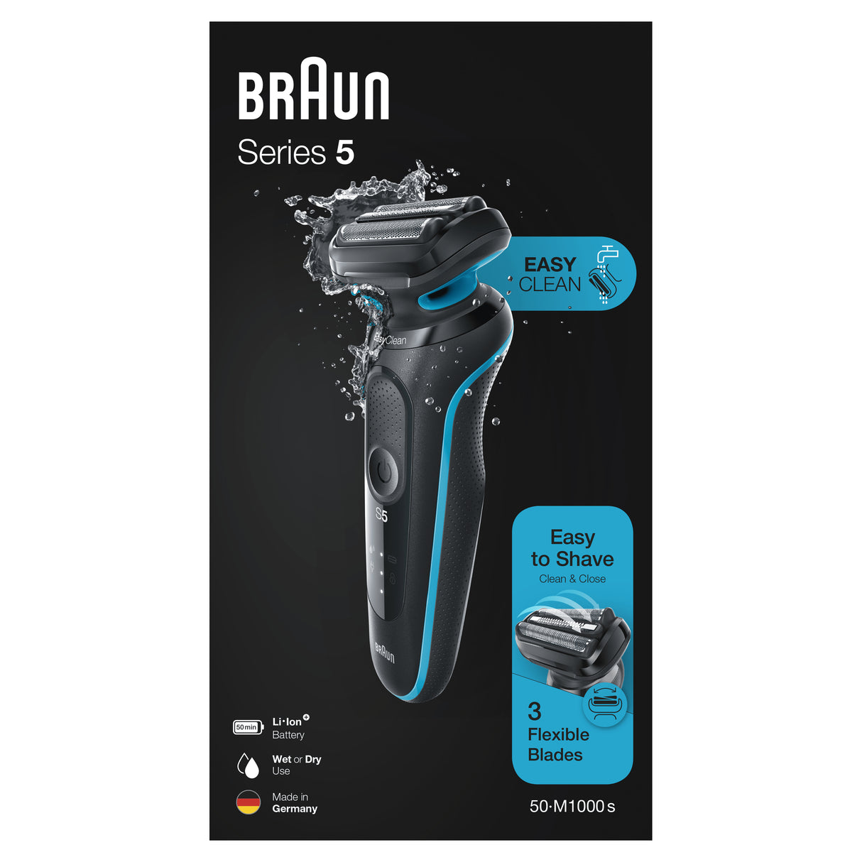 Braun Series 5 50-M1000s Rasoio Nero, Blu