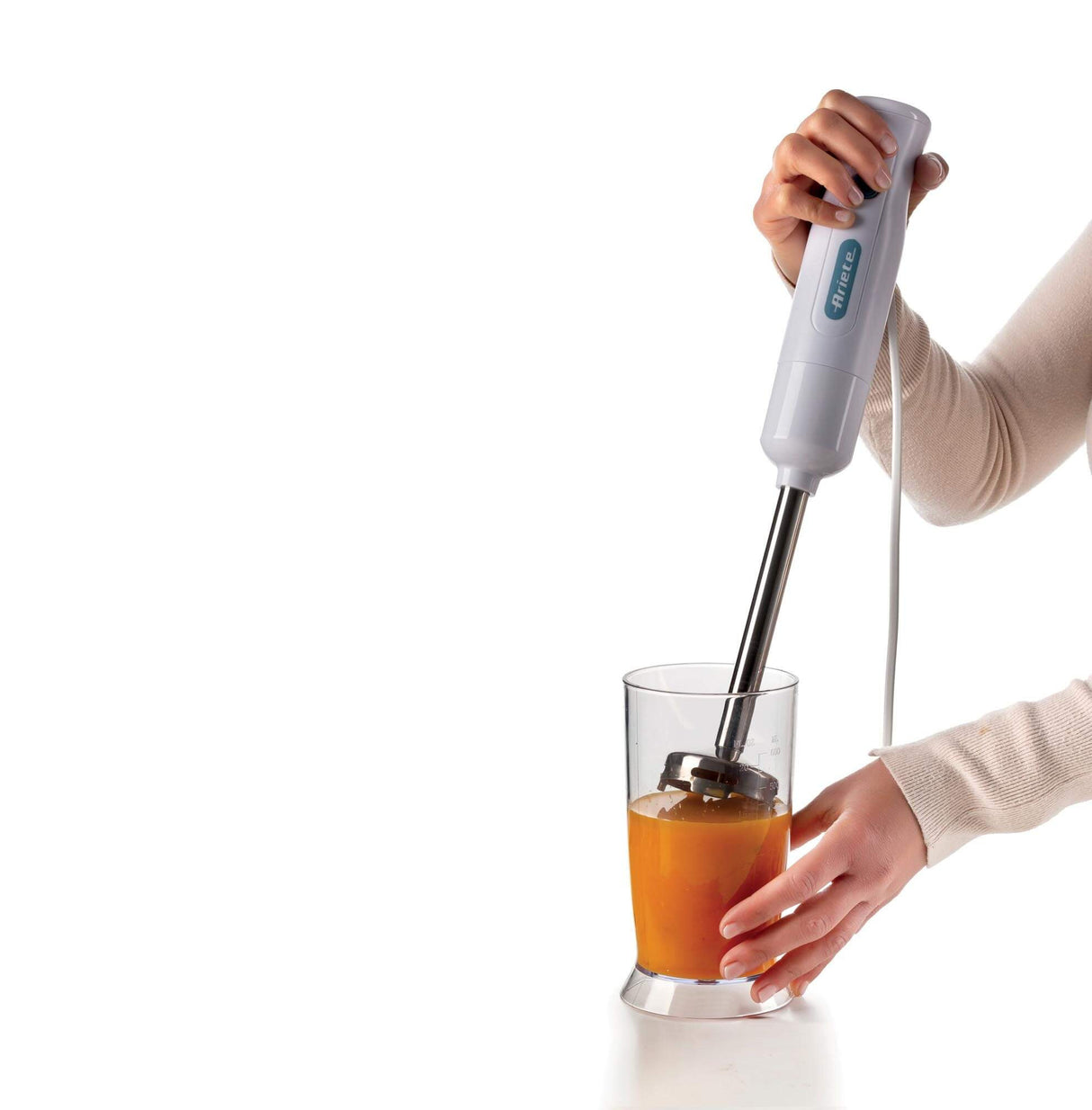 Ariete 601 Frullatore a immersione Breakfast, 700 W, 2 velocità, Lama in acciaio inox, Gamba removibile, Bicchiere trasparente, White & Aegean Teal