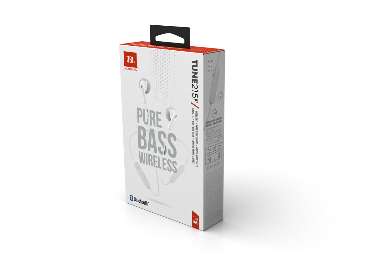 JBL Tune 215 Auricolare Wireless In-ear, Passanuca Musica e Chiamate Bluetooth Bianco