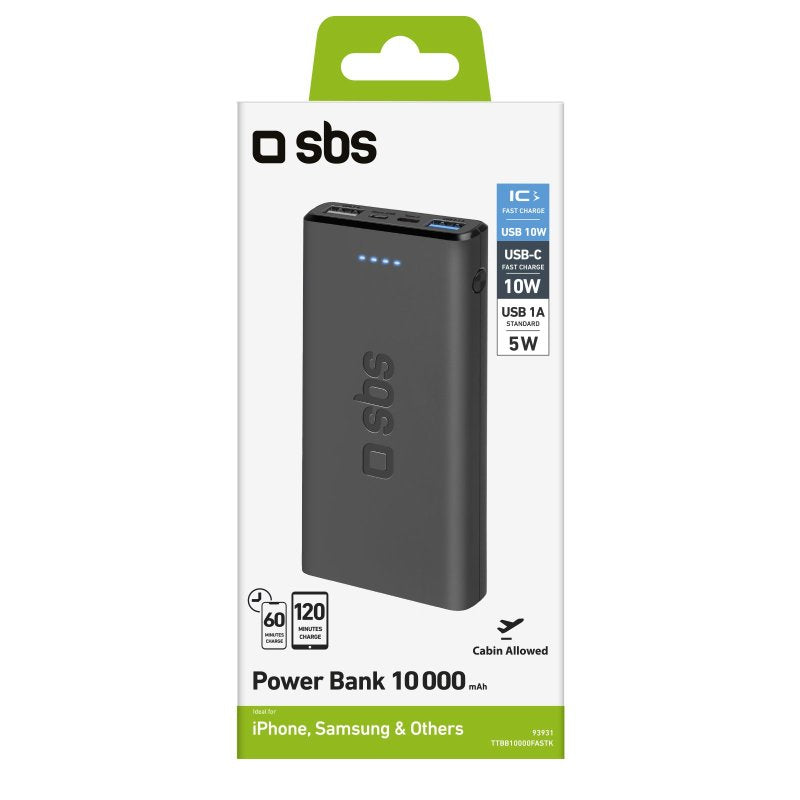 SBS Power bank 10.000 mAh extra slim con porta USB 2.1A Intelligent Charge (IC)
