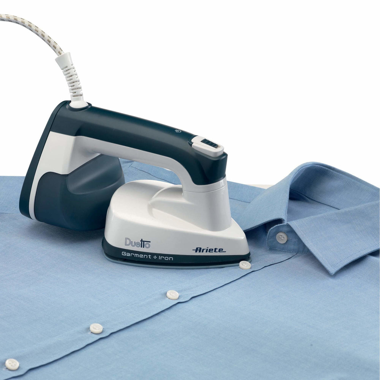 Ariete 6246 Duetto Garment Iron - Stiratrice Verticale e Ferro da Stiro con piastra in Ceramica antiaderente - 1000 Watt - Bianco e Blu