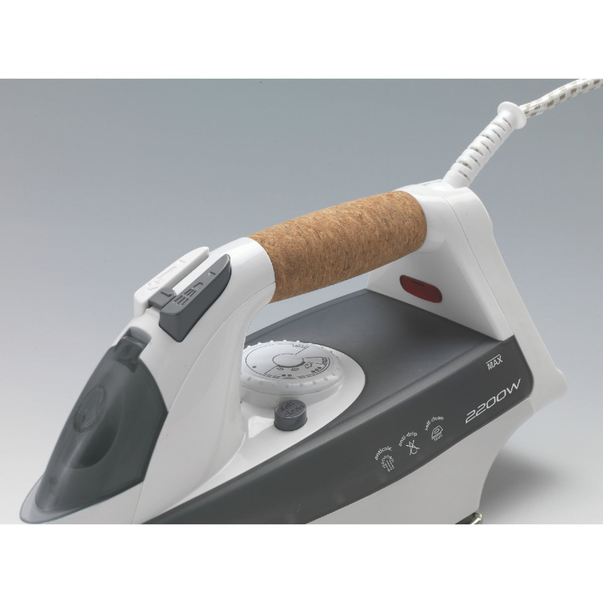 Ariete Steam Iron 6232 Grey - Ferro da stiro con piastra Acciaio Inox - manico in sughero - serbatoio 300 ml - 2200 Watt - Bianco e grigio