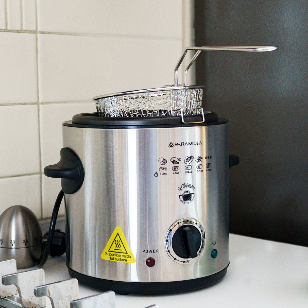 Pyramidea FRG1500 friggitrice Singolo 1,5 L Indipendente 900 W Nero, Acciaio inox