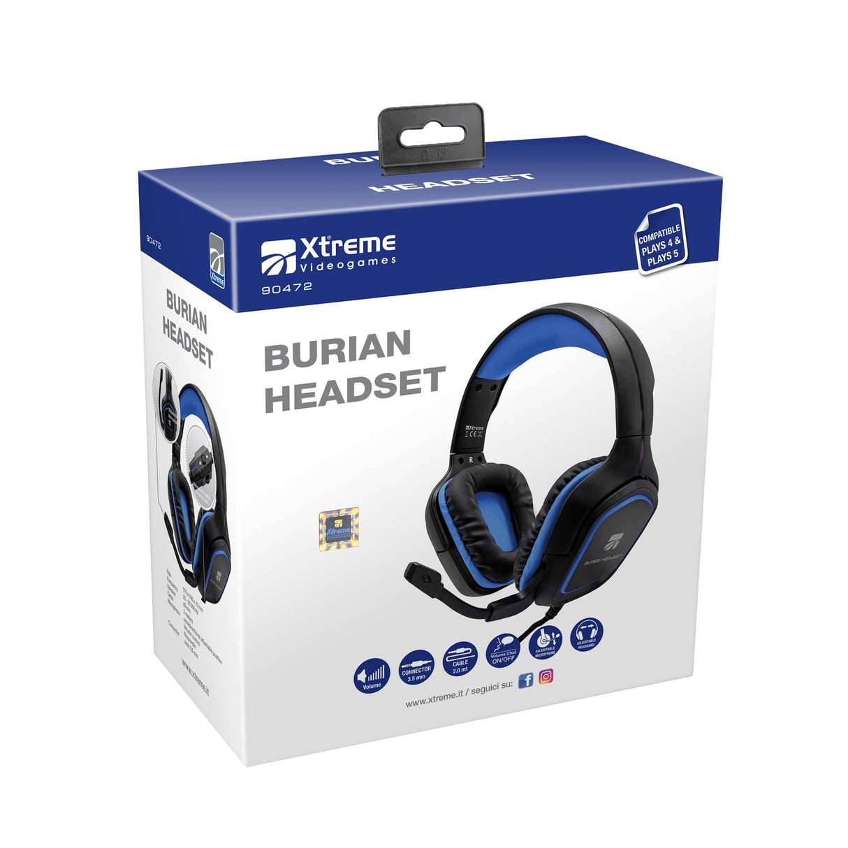 Xtreme Burian Auricolare Cablato A Padiglione Gaming Nero, Blu