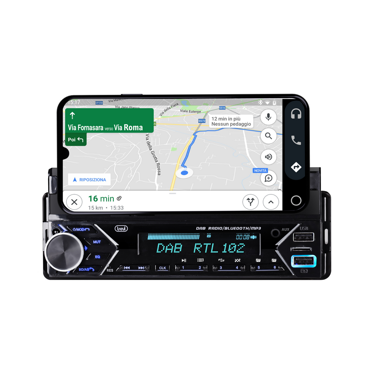 Trevi AUTORADIO DAB FM 160W SUPPORTO SMARTPHONE 7" WIRELESS USB MICRO SD SCD 5753 DAB