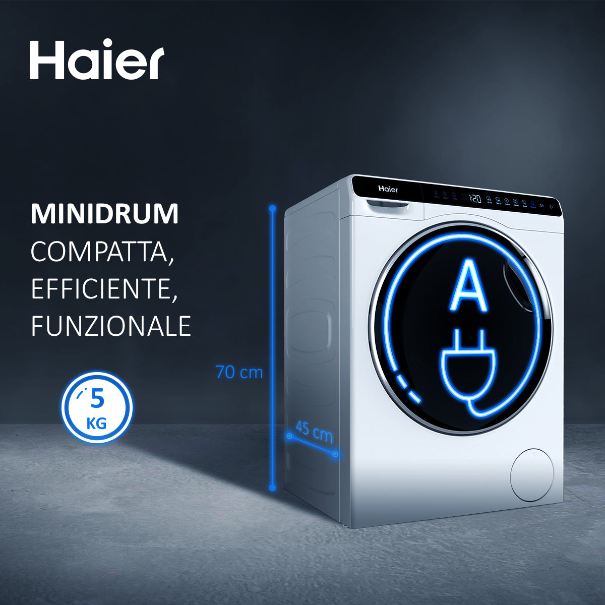 Haier MiniDrum, Lavatrice, 5kg, Classe A, Bianco, HW50-BP12307-S
