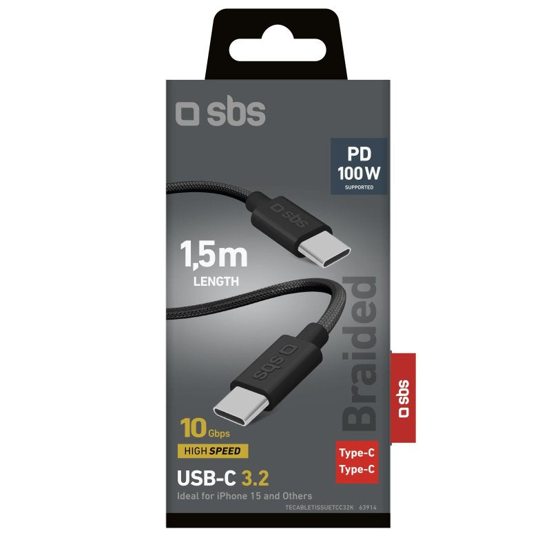 SBS TECABLETISSUETCC32K cavo USB USB 3.2 Gen 2 (3.1 Gen 2) 1,5 m USB C Nero
