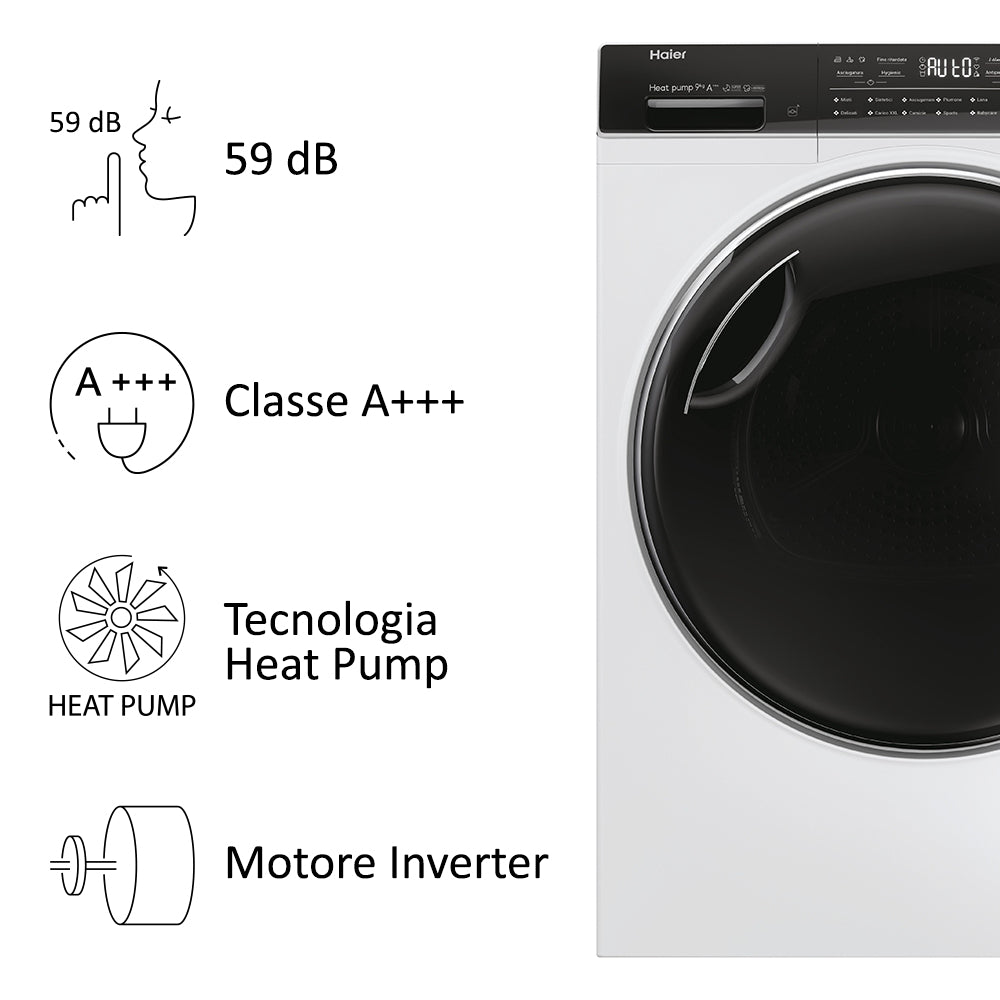 Haier I-Pro Series 7 Plus HD90-A3Q979U1 asciugatrice Libera installazione Caricamento frontale 9 kg A+++ Bianco