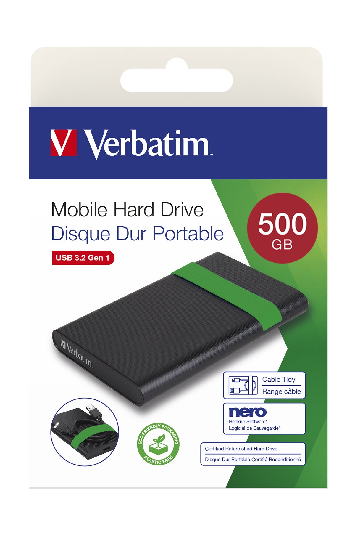 Verbatim 53111 disco rigido esterno 512 GB 5400 Giri/min 2.5" Micro-USB B 2.0/3.2 Gen 1 (3.1 Gen 1) Nero, Verde