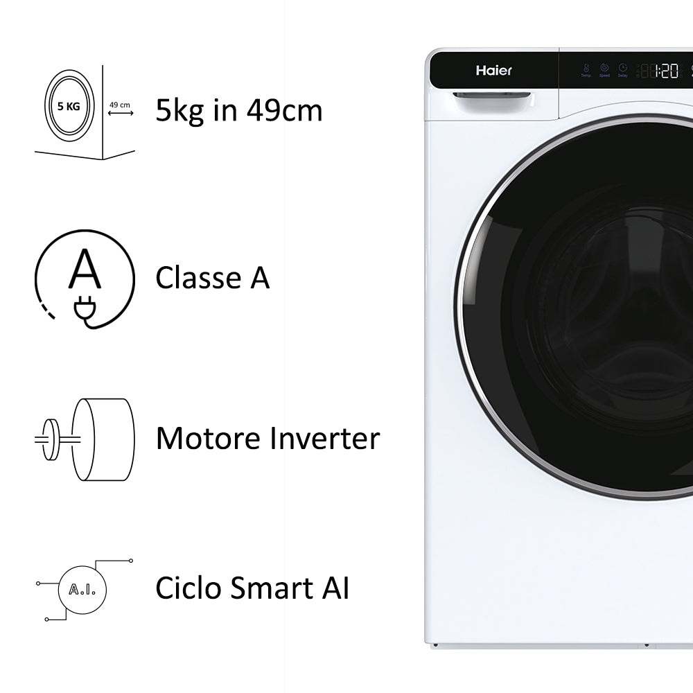 Haier MiniDrum, Lavatrice, 5kg, Classe A, Bianco, HW50-BP12307-S