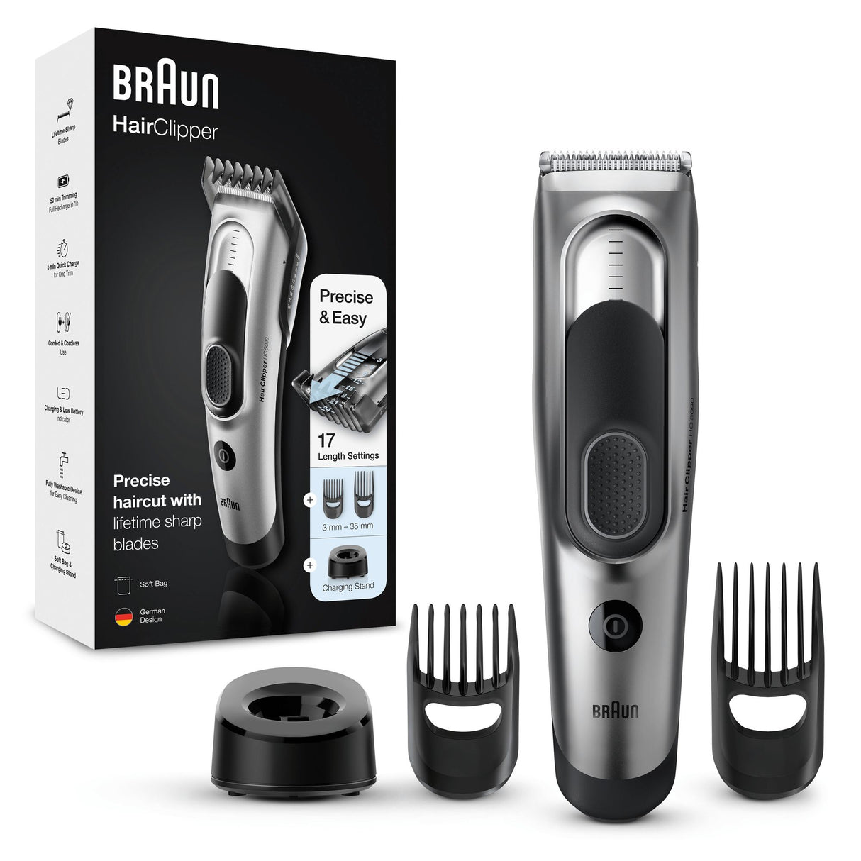 Braun HC5090 Tagliacapelli E Regolabarba Uomo Con 17 Impostazioni Di Lunghezza E 2 Accessori