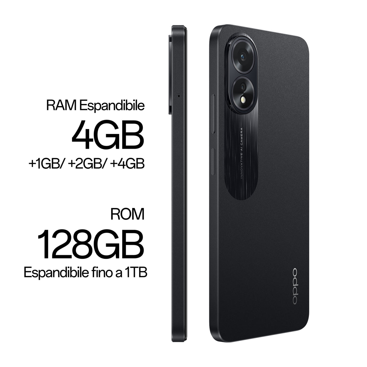 OPPO A38 4G Smartphone, AI Doppia fotocamera 50+2MP, Selfie 5MP, Display 6.56” 90HZ LCD HD+, 5000mAh, RAM 8 GB (4+4) + ROM 128GB, IP54, [Versione Italia],Glowing Black