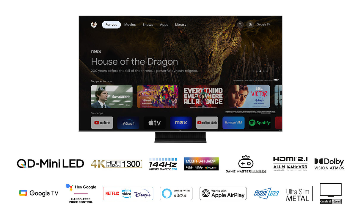 TCL C80 Serie Smart TV Mini LED 4K 55" 55C805, 144Hz, audio Onkyo, Dolby Vision IQ, Google TV