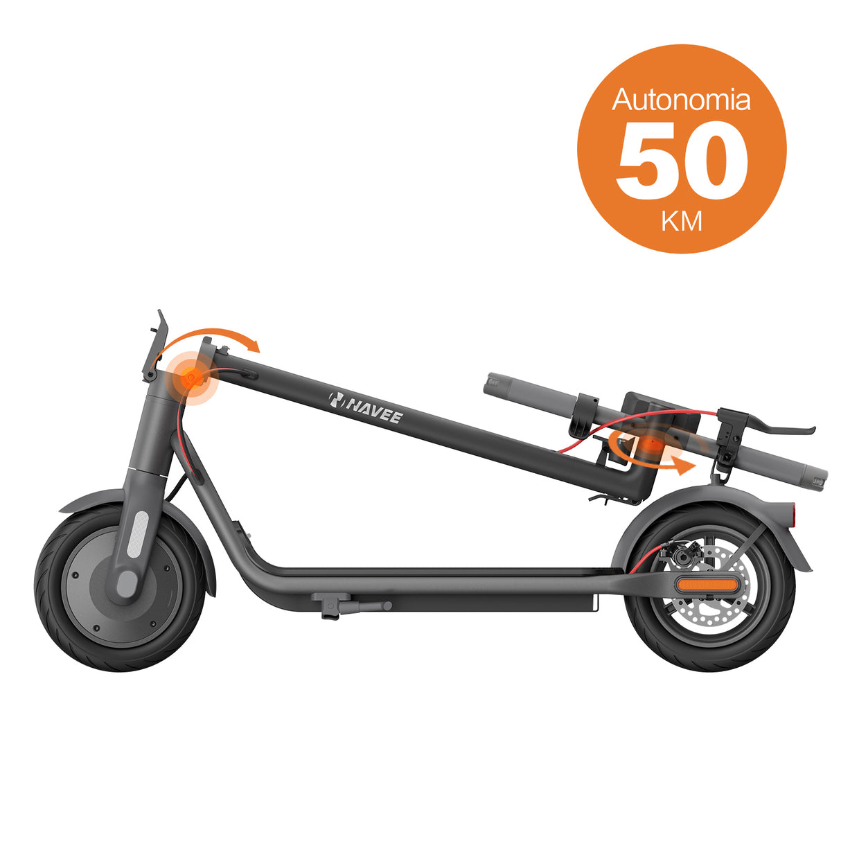 NAVEE V50 Monopattino Elettrico con il manubrio da chiuso ruotabile, Autonomia 50KM Motore Max 700W Gomma 10" e Frecce Direzionali