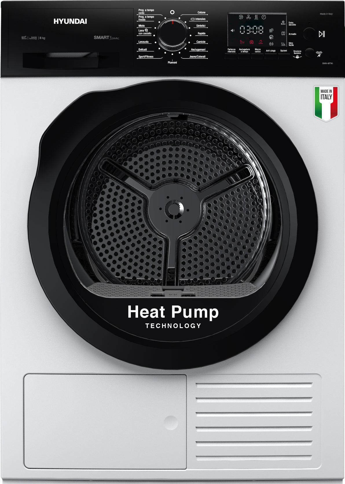 Hyundai DHN-8ITW asciugatrice Libera installazione Caricamento frontale 8 kg A++ Bianco