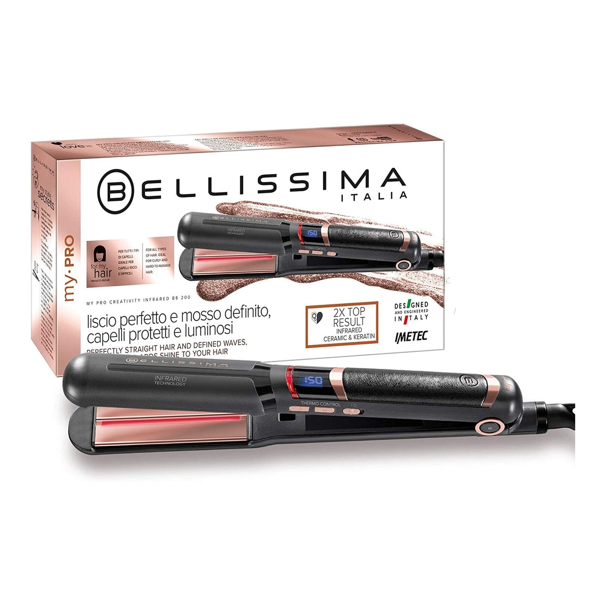 Bellissima Piastra Creativity Infrared, Tecnologia infrarossi, Ceramica e Cheratina, Temperatura da 130°C a 230°C